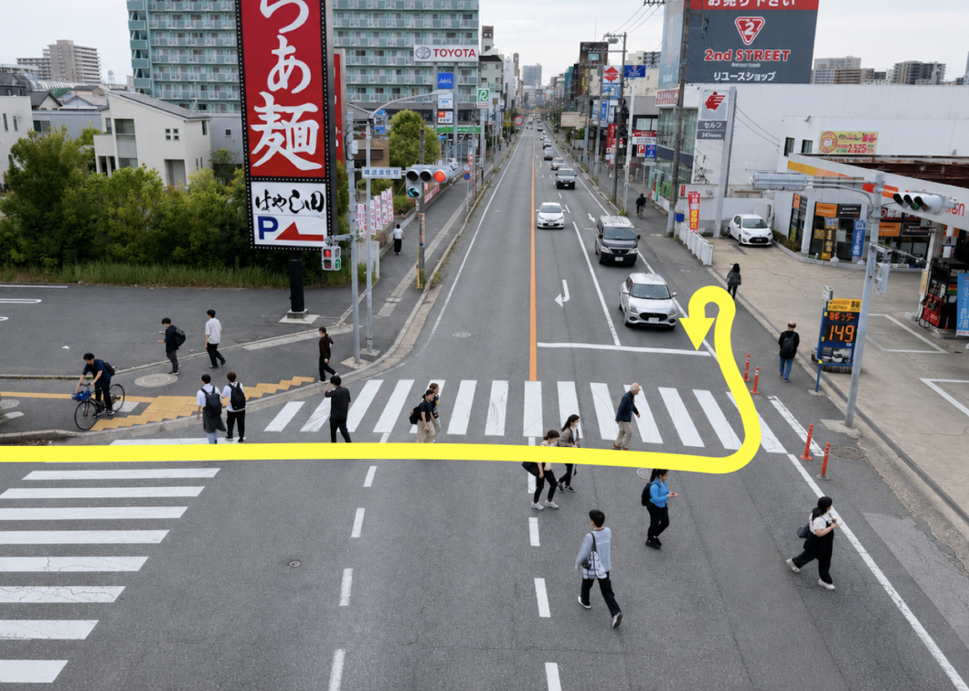 自転車の二段階右折イメージ
